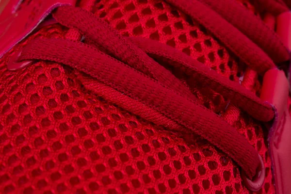 Ett Fragment Röd Sneaker Närbild Sneaker Textur — Stockfoto