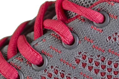 Pembe dantelli gri bir spor ayakkabının bir parçası. Spor ayakkabı doku