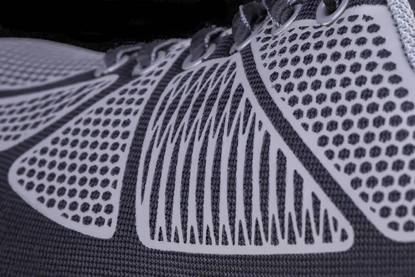 Fragment Czarnej Białej Tkaniny Sneaker Tekstura Materiału Butów Sportowych — Zdjęcie stockowe