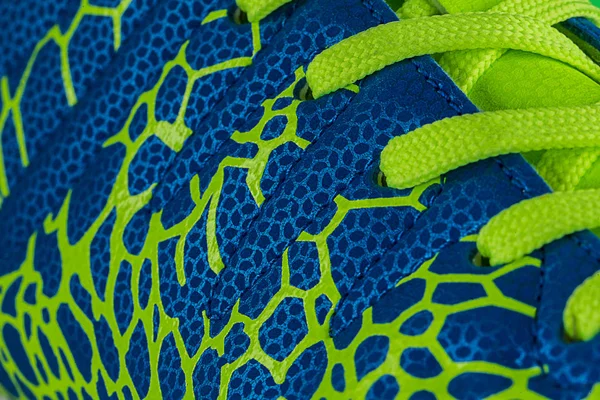 Fragment Blue Sneaker Green Laces Close Sneaker Texture — Stock Photo, Image