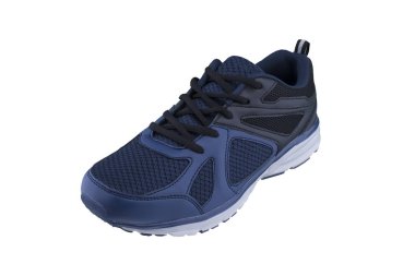 Spor ayakkabılar siyah ve mavi. Beyaz arka planda spor ayakkabılar