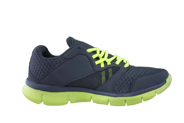 Baskets Noir Vert Chaussures Sport Vue Côté Sur Fond Blanc — Photo