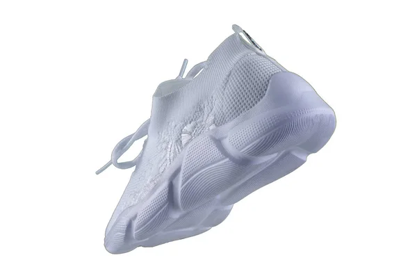Białe Sneaker Widok Boku Butów Sportowych Białym Tle — Zdjęcie stockowe