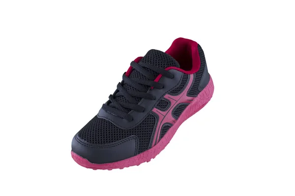 运动鞋运动鞋粉红色黑色 白色背景的运动鞋侧视图 — 图库照片