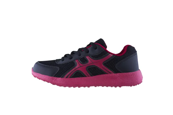 运动鞋运动鞋粉红色黑色 白色背景的运动鞋侧视图 — 图库照片