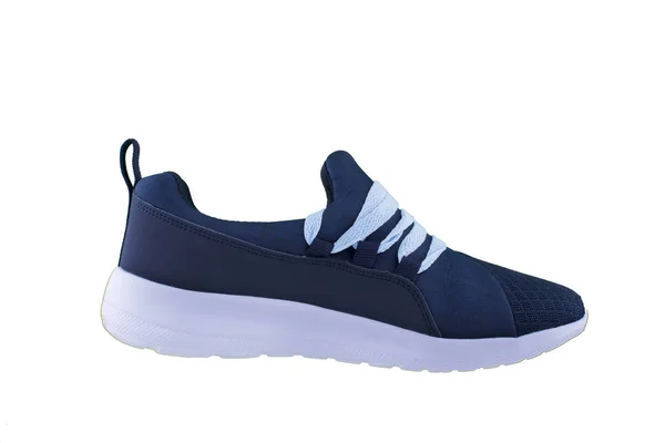 Sapatilhas Sapatos Esportivos Vista Lateral Fundo Branco Sapato Azul Escuro — Fotografia de Stock