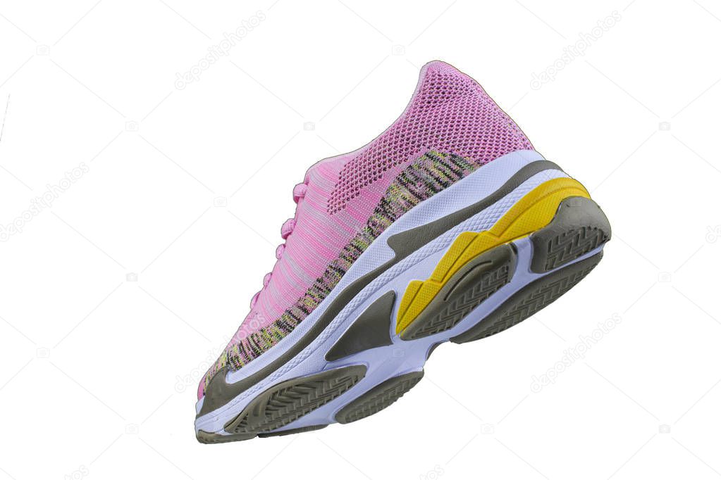 Multicolored sneaker. Sports shoes side view on a white background