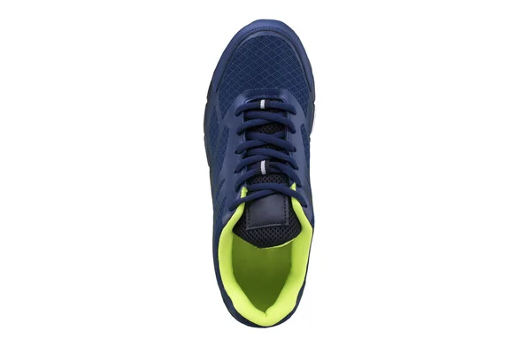 Baskets Noir Vert Chaussures Sport Vue Côté Sur Fond Blanc — Photo