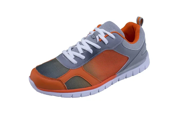 Gray Cipő Narancssárga Ékezetes Fehér Alapon Sportcipő — Stock Fotó