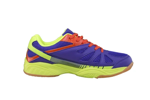 Sneakers Purple Green Orange Accents White Background Sport Shoes — Stock Photo, Image