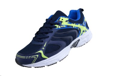 Spor ayakkabılar beyaz tabanlı mavi. Beyaz arka planda spor ayakkabılar