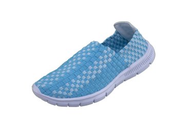 Ayakkabı. Spor ayakkabılar beyaz bir arka plan üzerinde yan görünüm. Mavi terlik