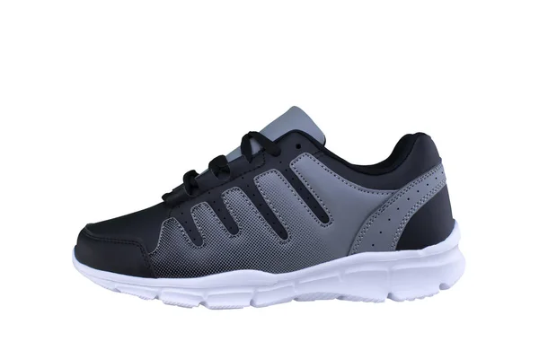 Sneakers Black Gray Accents White Sole Sport Shoes White Background — Stock Photo, Image