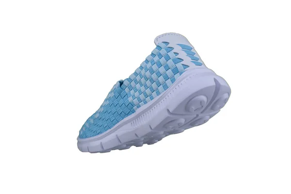 Sneakers Sportschoenen Zijaanzicht Een Witte Achtergrond Blauwe Pantoffels — Stockfoto