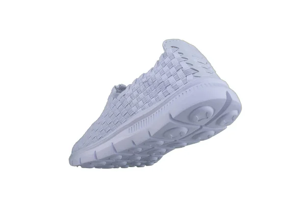 Witte Sneaker Een Witte Zool Sport Schoenen Een Witte Achtergrond — Stockfoto