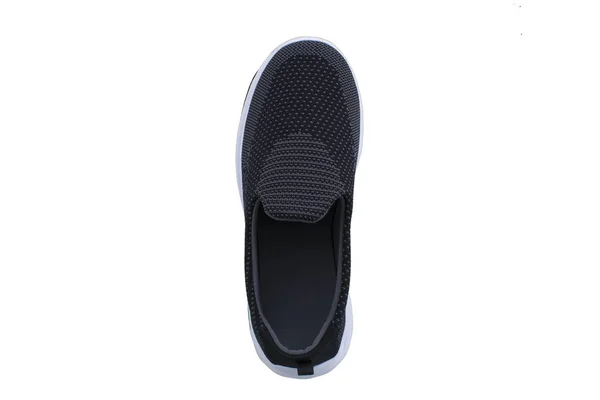 Fekete Cipők Fehér Talppal Sportcipők Fehér Alapon — Stock Fotó