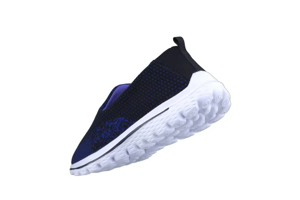 Sneakers blue with purple accents on a white sole. Sport shoes on a white background.