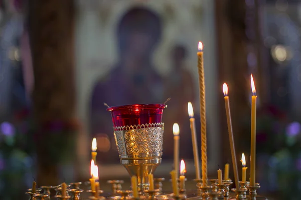 Velas Iglesia Fondo Los Iconos Religión — Foto de Stock