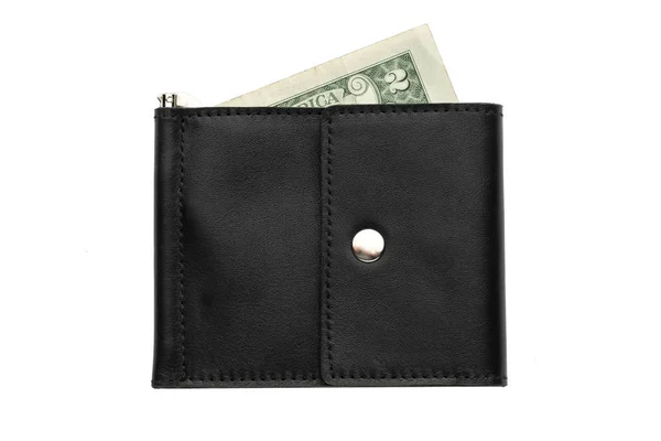 Black Male Wallet Money White Background Compact Wallet — Stock Photo, Image