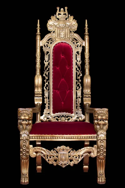 Red royal chair on a background of red curtains. Place for the k — Stock Photo, Image