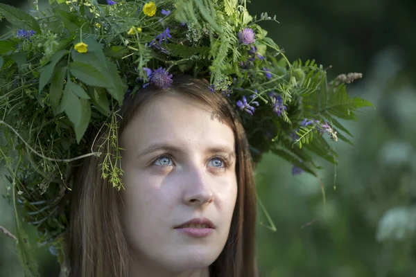 Vakantie Ivan Kupala Portret Van Een Vrouw Een Krans Van — Stockfoto