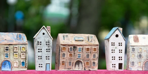 Small Toy Houses Background Greenery Toy Street — Stock Photo, Image