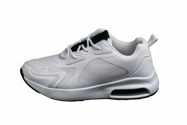 Witte Sneaker Met Zwarte Accenten Geïsoleerd Sportschoenen Een Witte Achtergrond — Stockfoto