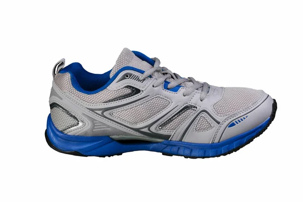 Szare Tenisówki Niebieskimi Akcentami Odizolowane Buty Sportowe Białym Tle — Zdjęcie stockowe