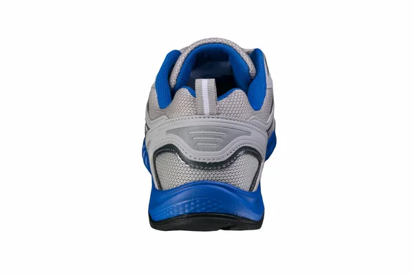 Grijze Sneaker Met Blauwe Accenten Aan Achterkant — Stockfoto