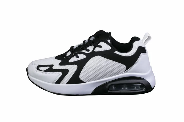 Λευκό Sneaker Μαύρες Προφορές Λευκό Φόντο Αθλητικά Παπούτσια — Φωτογραφία Αρχείου
