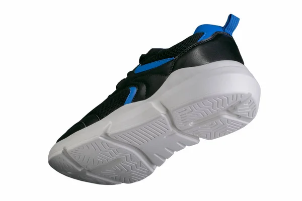 Μαύρο Παπούτσι Μπλε Πινελιές Λευκή Σόλα Αθλητικά Παπούτσια — Φωτογραφία Αρχείου