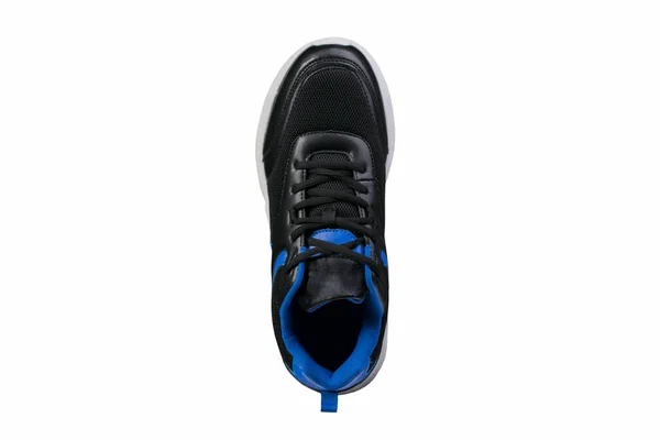 Black Sneaker Blue Accents Top View Sport Shoes — Stock Photo, Image