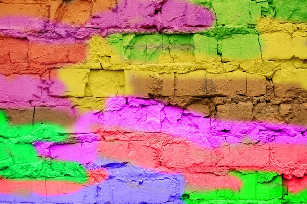 Multi Colored Brick Wall Close Bright Fun Background Style Graffiti — Stock Photo, Image