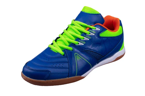 Yeşil bağcıklı ve çizgili mavi spor ayakkabılar.. — Stok fotoğraf