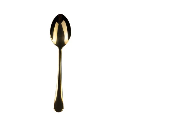 Gold Spoon White Background Cutlery — Stock Photo, Image