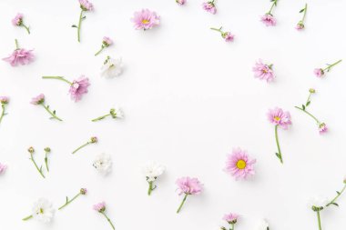 çiçekli Beyaz zemin üzerine düzenlenmiş Circle çerçeveli desen  