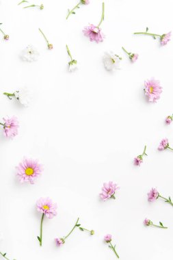 çiçekli Beyaz zemin üzerine düzenlenmiş Circle çerçeveli desen  