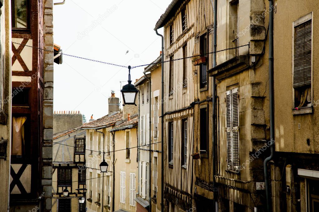picturesque view of French old town street, Poitiers
