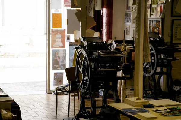 Tursos França Agosto 2018 Museu Tipografia Interior Com Imprensa Vintage — Fotografia de Stock