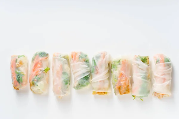 Vegetarian Spring Rolls Tofu Marinated Carrot Daikon Cilantro Isolated White — Stock Photo, Image