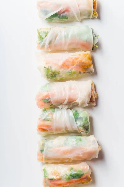 Vegetarian Spring Rolls Tofu Marinated Carrot Daikon Cilantro Isolated White — Stock Photo, Image