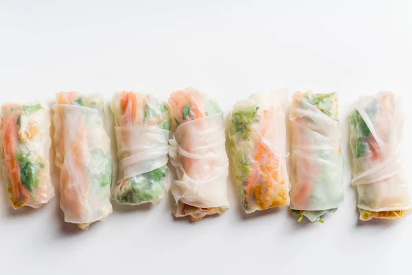 Vegetarian Spring Rolls Tofu Marinated Carrot Daikon Cilantro Isolated White — Stock Photo, Image