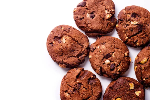 Pile Biscuits Chocolat Isolés Sur Fond Blanc — Photo