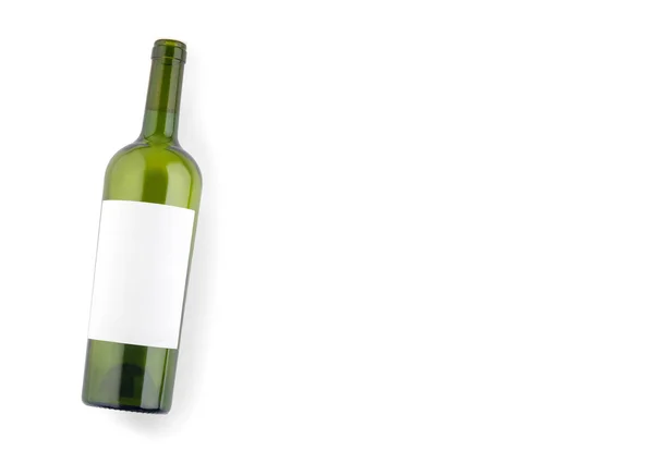 Plana Maqueta Con Botella Vino Verde Aislado Sobre Fondo Blanco — Foto de Stock