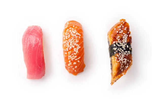 Diseño Creativo Varios Sushi Con Anguila Atún Aislado Sobre Fondo — Foto de Stock