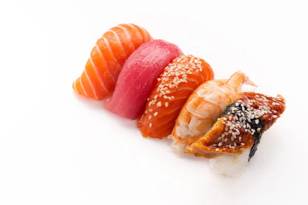 Diseño Creativo Con Varios Sushi Con Anguila Camarones Salmón Atún — Foto de Stock