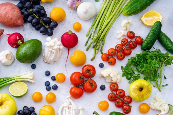 Ensemble Légumes Frais Colorés Sur Fond Béton Concept Ingrédients Alimentaires — Photo