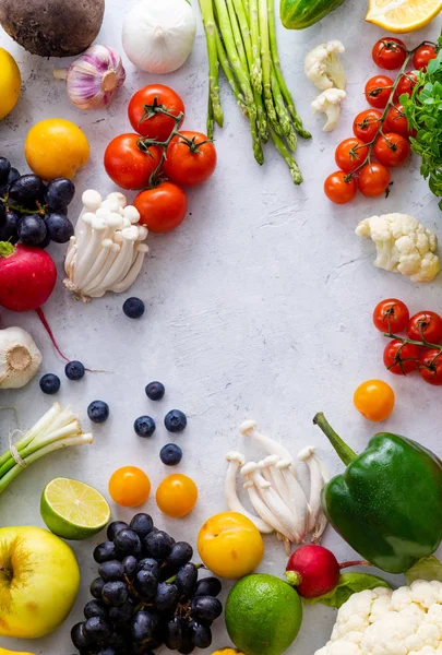 Ensemble Légumes Frais Colorés Sur Fond Béton Concept Ingrédients Alimentaires — Photo