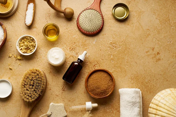 Spa Beleza Skincare Mock Escova Corpo Orgânico Massageador Com Ingredientes — Fotografia de Stock