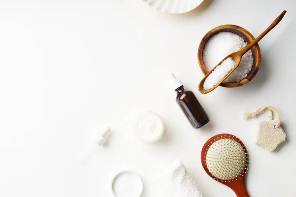 Spa Beauty Skincare Flamock Lay White Background Body Brush Serum — Stock Photo, Image